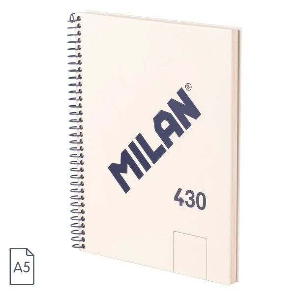 Milan 430 Since 1918 Cuaderno A5 con Espiral - Hojas Blancas - 80 Hojas de 95g - Tapa Dura - Color Beige
