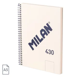 Milan 430 Since 1918 Cuaderno A5 con Espiral - Hojas Blancas - 80 Hojas de 95g - Tapa Dura - Color Beige