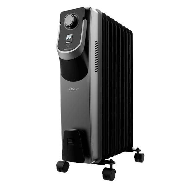 Cecotec ReadyWarm 9000 Space 360 Black Radiador de Aceite con 9 Modulos de 150x580mm - 2000W - Calienta hasta 22m2 - Tecnologia 360º - 3 Niveles de Potencia - Ruedas y Asa - Recogecables - C