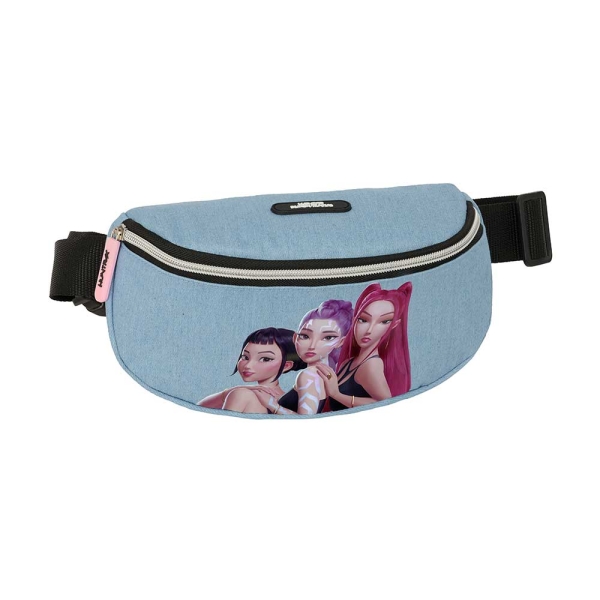Safta K-Pop Demon Hunters Huntr/X Bolsa de Cintura - Cremallera - Cintas Ajustables - Cierre de PVC - 23x14x9cm - Color Azul Claro