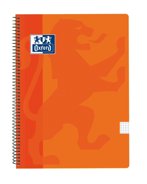 Oxford School Classic Cuaderno Espiral Tamaño Folio Cuadricula 4x4mm - 80 Hojas - Tapa de Plastico - Color Naranja