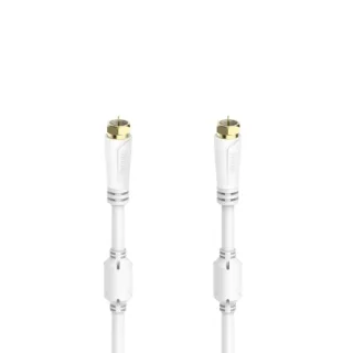 Hama Essential Cable Coaxial de Antena - Longitud 1.5m - Terminales Chapados en Oro - Conector F Macho - Triple Blindaje - Apantallamiento 100dB - Impedancia 75Ohm - Color Blanco
