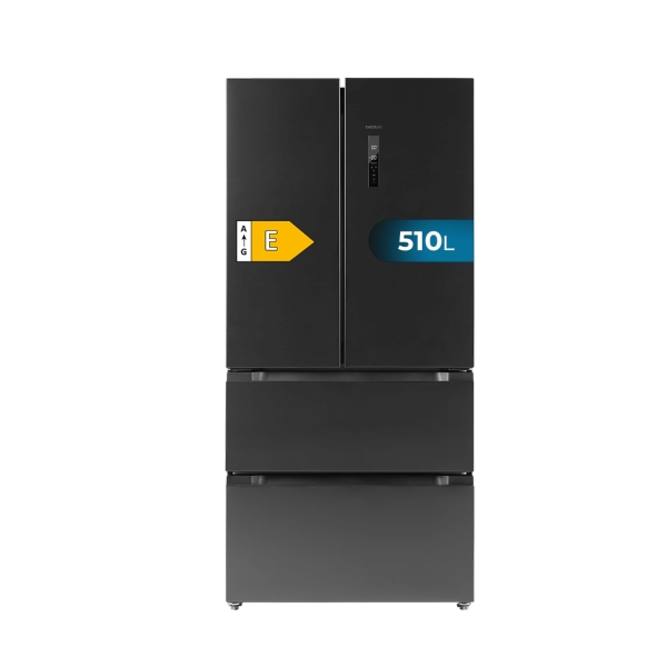 Cecotec Bolero CoolMarket FD 510 Dark E Frigorifico Puerta Francesa de 4 Puertas - Capacidad 510L - Total Nofrost - Congelacion Ultrarapida - Frio Envolvente - Clase E - 183x85cm - Color Ace