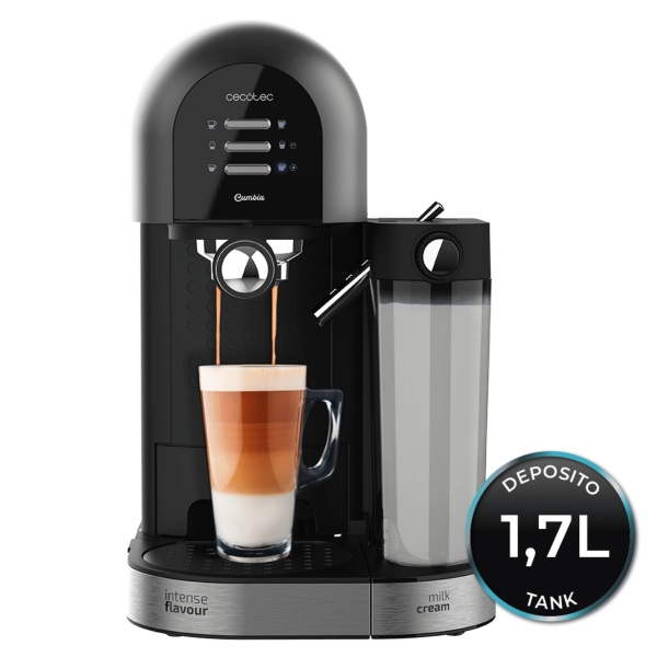 Cecotec Power Instant-ccino 20 Chic Serie Nera Cafetera Espresso Compatible con Capsulas - 1470W - Presion 20bar - Deposito de 0.7ml - Temperatura Regulable - Termoblock - Color Negro y Plat