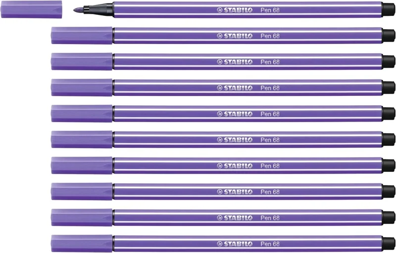 Stabilo Pen 68 Rotulador de Punta de Fibra - Trazo de 1mm aprox. - Tinta con Base de Agua - Color Violeta · Pack de 10 uds.