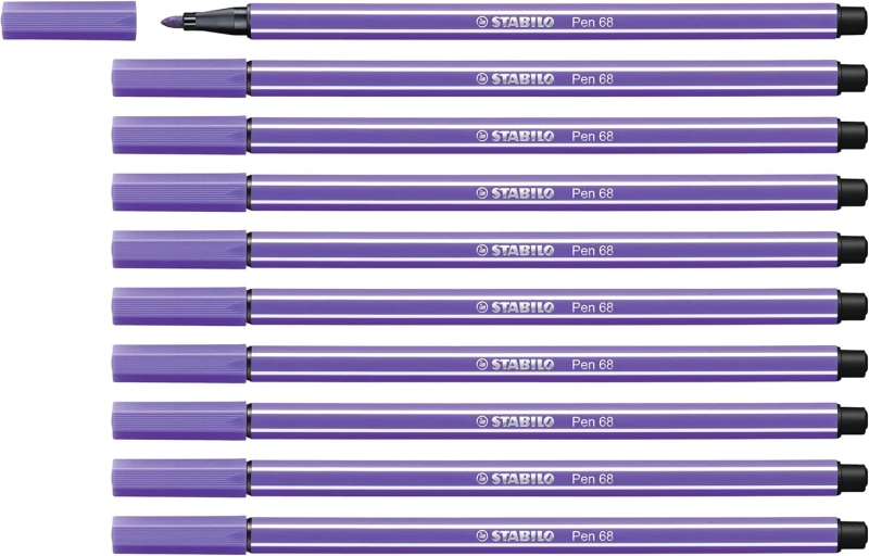 Stabilo Pen 68 Rotulador de Punta de Fibra - Trazo de 1mm aprox. - Tinta con Base de Agua - Color Violeta · Pack de 10 uds.