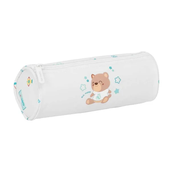 Safta Real Madrid Preescolar Portatodo Redondo - Cremallera con Tirador - 20x7x7cm - Color Blanco