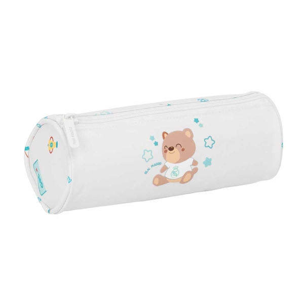 Safta Real Madrid Preescolar Portatodo Redondo - Cremallera con Tirador - 20x7x7cm - Color Blanco