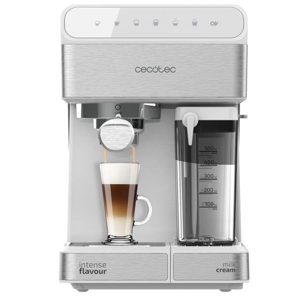 Cecotec Power Instant-ccino 20 Touch Serie Bianca Cafetera Espresso - 1350W - Calientatazas - Presion 20bar - Deposito de 1.4L - Tanque de Leche - Termoblock - Color Blanco