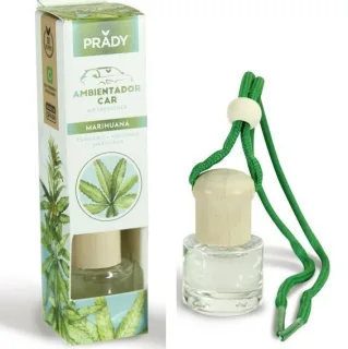 Prady Ambientador Coche Marihuana - Frasco de Cristal 6 ml y Cuerda para Espejo Retrovisor