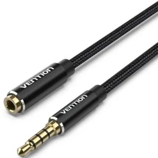 Vention Cable Extensor de Audio Estereo de 10m - Jack 3.5mm Macho - Jack 3.5mm Hembra - Conectores Chapados en Oro - Chaqueta Trenzada de Algodon y PVC - Carcasa de Aluminio - Color Negro