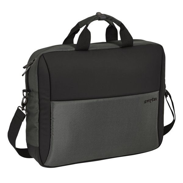 Safta Business Maletin para Portatil hasta 15.6" - Conector USB - Bolsillo Trasero Oculto - Bandolera Ajustable - Asas Forradas - Cinta para Maletas - 410x90x330mm - Color Gris Oscuro