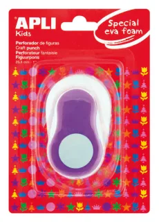 Apli Perforadora de Papel y Goma Eva en Forma de Circulo - Tamaño de Figura 25.4mm - Perfora Papel, Carton, Cartulina y Goma Eva de Hasta 2mm - Deposito de Restos - Color Morado/Blanco