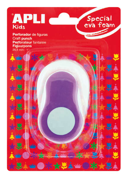 Apli Perforadora de Papel y Goma Eva en Forma de Circulo - Tamaño de Figura 25.4mm - Perfora Papel, Carton, Cartulina y Goma Eva de Hasta 2mm - Deposito de Restos - Color Morado/Blanco