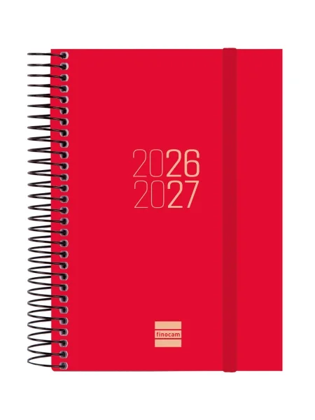 Finocam Espir Agenda Escolar 26/27 en Catalan - 1 Dia por Pagina - Formato E8 - 120x171mm - Tapas de Polipropileno - Papel de 70g/m2 - Espiral Metalica - Esquinas Microperforadas - Color Rojo