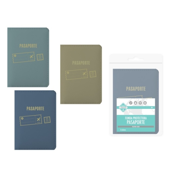 Lagart Funda Protectora para Pasaporte - Interior con Bolsillo Lateral - Colores Surtidos · Pack de 24 uds.