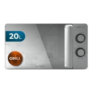 Cecotec Proclean 3160 Flatbed Mirror Microondas sin Plato - Potencia de 700W - Capacidad 20L - Grill 800W - Revestimiento Ceramico - Puerta de Espejo - Temporizador 30min - Acero Inoxidable