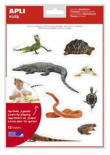 Apli Gomets Tematicos Realistas de Reptiles y Anfibios - 120 Gomets - Imagenes Realistas para Relacionar Animales - Adhesivo Removible - Ideal para Escuelas - Reciclables - Coloridos · Pack