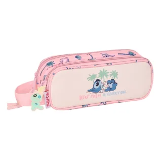 Safta Stitch Beach Estuche Portatodo - 2 Compartimentos - Asa de Mano - 21x8x6cm - Color Rosa