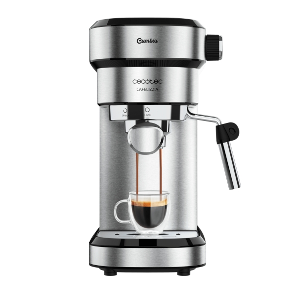 Cecotec Cafelizzia Steel Cafetera Espresso con Vaporizador - Potencia 1350W - Presion 20bar - Termoblock - Temperatura Regulable - Vaporizador - Apagado Automatico - Deposito 1.2L - Color Ne