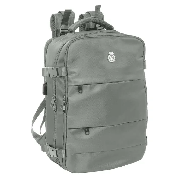 Safta Real Madrid Mochila de Viaje Cabina de 23.1L - Espacio para Portatil hasta 15.6" - USB Integrado - Zapatero con Cremallera - 29x44x19cm - Color Gris