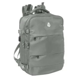 Safta Real Madrid Mochila de Viaje Cabina de 23.1L - Espacio para Portatil hasta 15.6" - USB Integrado - Zapatero con Cremallera - 29x44x19cm - Color Gris