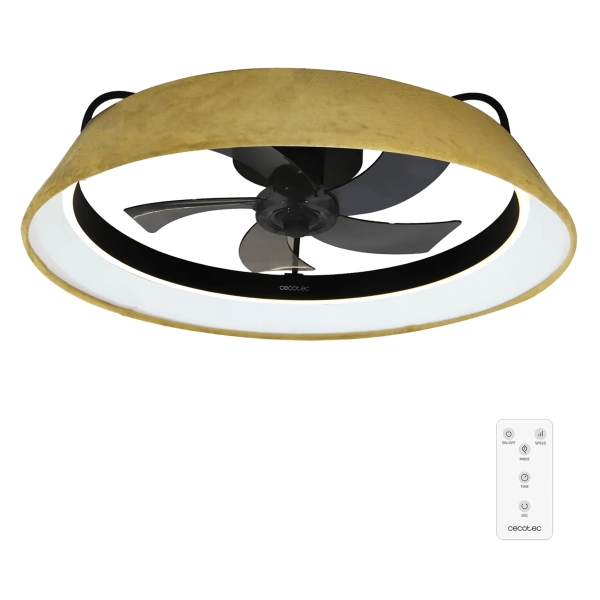 Cecotec EnergySilence LampAero 600 Green Design Ventilador de Techo con 5 Aspas y Luz - 20W - Tulipa de Terciopelo - LED con 3 Tonos - Temporizador - 6 Velocidades - Modo Invierno - Color Madera Claro