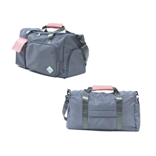 Lagart Bolsa Deportiva con Compartimento para Zapatillas - Asas de Mano con Refuerzo - Bandolera Ajustable - Medidas 44x20x26cm - Color Gris con Detalle en Rosa