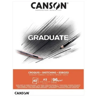Canson Graduate Sketch Bloc Encolado de 40 Hojas A4 - 96g - Grano Fino - Color Blanco