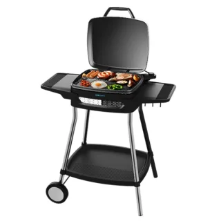 Cecotec PerfectCountry 2000 EasyMove Barbacoa Electrica - 2000W - Antiadherente - Tapa Abatible y Regulable - Bandeja Recogegrasas - Patas de Acero - Asa de Tacto Frio - Color Negro