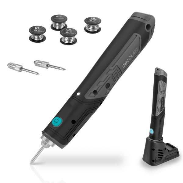 Cecotec CecoRaptor Perfect Solder 360 Advance Soldador Inalambrico - 8W - Autonomia 40min - Bateria 1.5Ah 4V - Temperatura hasta 450ºc - Luz LED - Soporte - Apagado Automatico - Color Negro