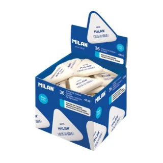 Milan 4836 Goma de Borrar Triangular Flexible - Miga de Pan - Caucho Sintetico - Color Blanco · Pack de 36 uds.