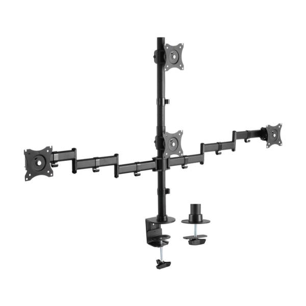 Aisens Soporte de Mesa Eco Giratorio e Inclinable para 4 Monitores 10Kg (4 Pivotes - 2 Brazos) de 13-27" - Color Negro