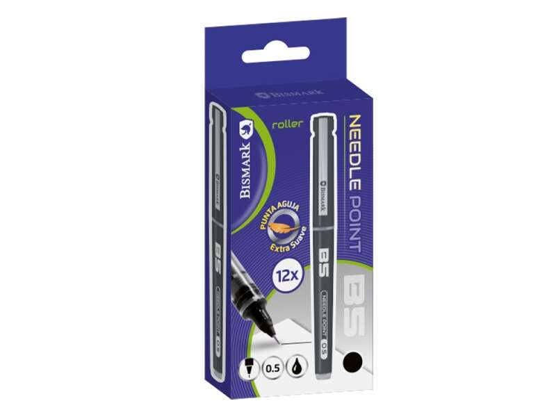 Bismark Boligrafo Tinta Liquida Punta Aguja - Escritura Suave - Alta Precision - Color Negro · Pack de 12 uds.