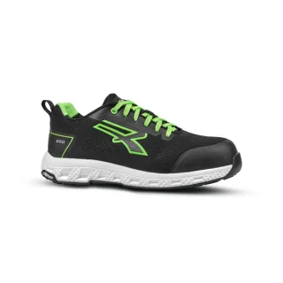 Upower Aton ESD Zapato Bajo de Seguridad - Talla 35 - Proteccion S1PS HI HRO FO SR, U-KNIT Elastico, Puntera Fibertoe, Plantilla Antiperforacion, Suela EVA - Color Negro/Verde