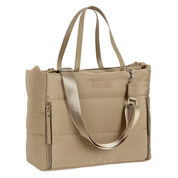 Safta Moos Capsula Camel Maletin para Portatil hasta 14.1" - Cremallera - Bolsillos Frontales - Hombrera Ajustable - Asas de Mano - 28.46L - 400x170x310mm - Color Arena