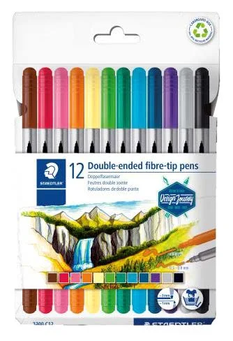 Staedtler 3200 Pack de 12 Rotuladores de Doble Punta - Resistente a la Presion - Colores Surtidos