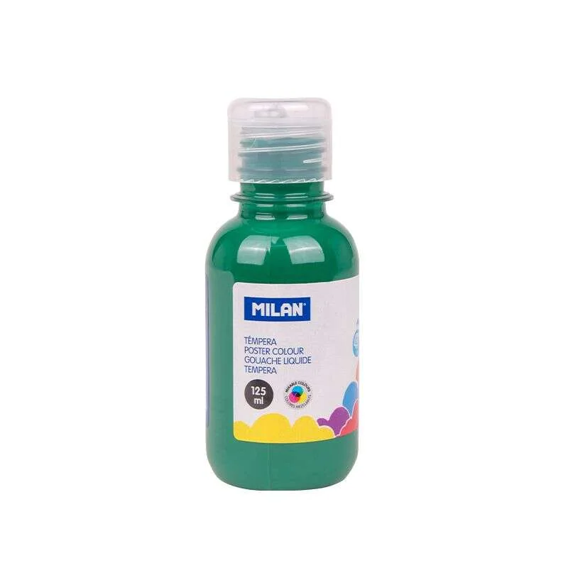 Milan Botella de Tempera 125ml - Tapon Dosificador - Secado Rapido - Mezclable - Color Verde Oscuro