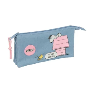 Safta Snoopy Portatodo - Cremallera - 0.6L - Bolsillo Interior - Bolsillo Interior - 220x30x120mm - Color Azul