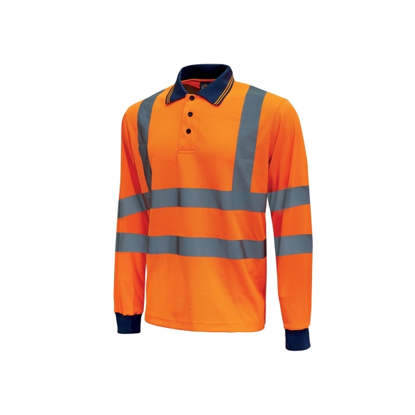 Upower Shine Polo de Manga Larga con Detalles Reflectantes - Talla 2XL - Cuello Cerrado, Ventilaciones Laterales, Banda para el Sudor, Proteccion DPI3, Tela Transpirable y Duradera - Color N