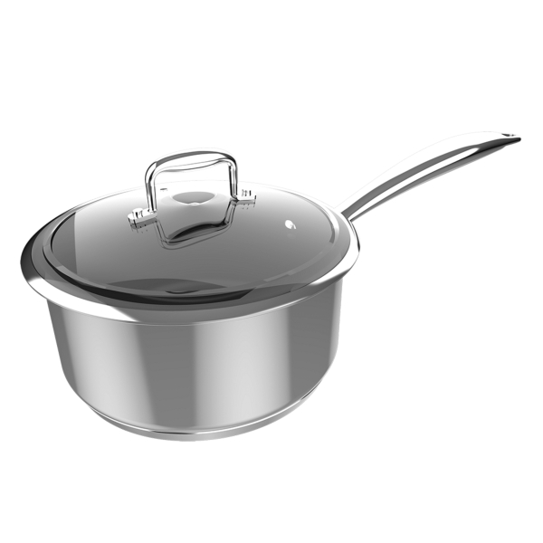 Cecotec Polka Classy Cazo de 16cm de Diametro - Acero Inoxidable 18/10 - Capacidad de 1.3L - Antiadherente - Compatible con Induccion - Tapa de Cristal Templado - Mango Remachado - Horno has