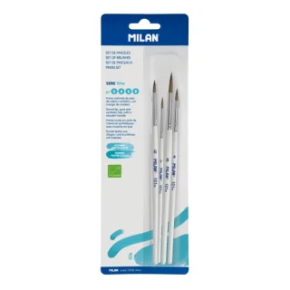 Milan 101W Pack de 4 Pinceles Redondos - Pelo de Cabra y Sintetico - Formatos Surtidos - Color Blanco