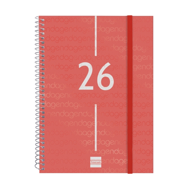 Finocam Year Agenda de Espiral en Catalan - Anual 2026 - Tapa Ligera - Formato E10 - 217x14x297mm - Semana Vista Horizontal - Color Rojo