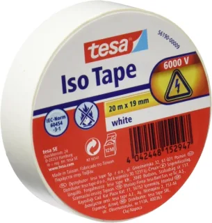 Tesa Cinta Aislante 19mm x 20m - Fabricada en PVC - Para Reparar, Aislar y Agrupar todo tipo de Cables Electricos - Color Blanco