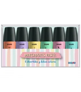 Dohe Pack de 6 Mini Marcadores Fluorescentes Pastel - Punta Biselada con Trazo de 1-5 mm - Colores Surtidos