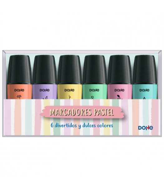 Dohe Pack de 6 Mini Marcadores Fluorescentes Pastel - Punta Biselada con Trazo de 1-5 mm - Colores Surtidos