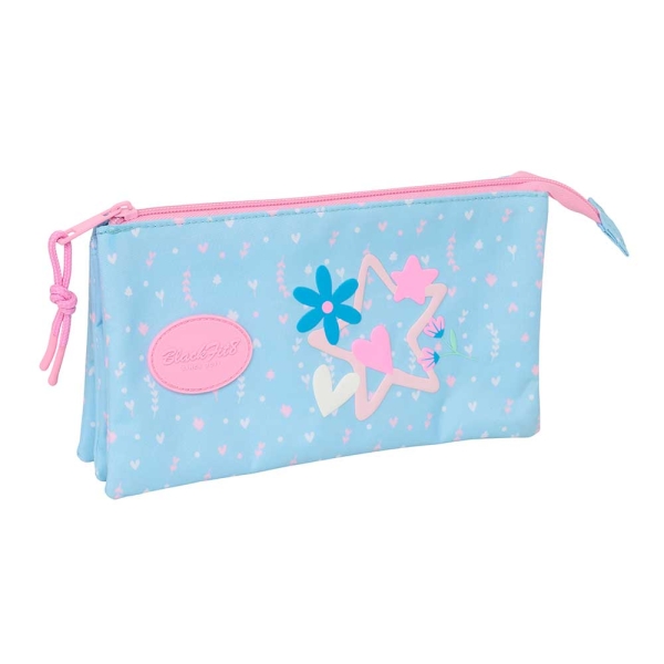Safta Blackfit8 Smile Portatodo - 3 Compartimentos con Cremalleras - Bolsillo Interior - 0.6L - 220x30x120mm - Color Azul Claro