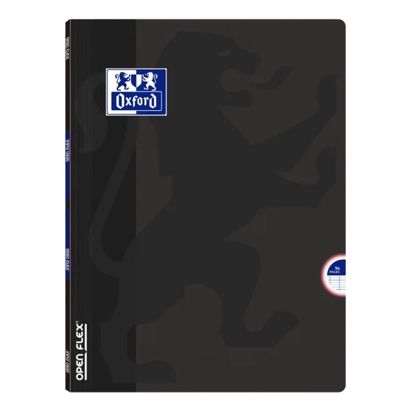 Oxford School Openflex A4 Libreta Grapada - Tapa de Plastico Resistente - 1 Linea con 2 Margenes - 48 Hojas de Alta Calidad - Color Negro · Pack de 10 uds.