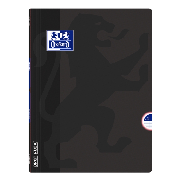 Oxford School Openflex A4 Libreta Grapada - Tapa de Plastico Resistente - 1 Linea con 2 Margenes - 48 Hojas de Alta Calidad - Color Negro · Pack de 10 uds.