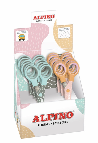 Alpino Pastel Tijera Escolar 13cm - Acero Inoxidable - Punta Roma - Colores Pastel Surtidos · Pack de 12 uds.